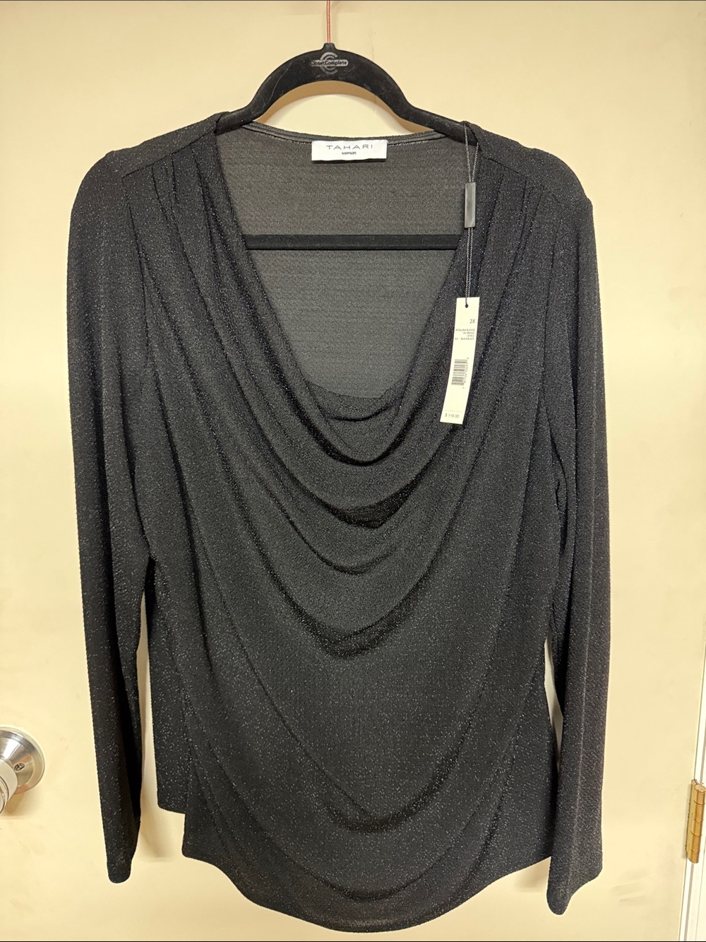Tahari Black Sparkle Cowl-Neck Long Sleeve Sweater